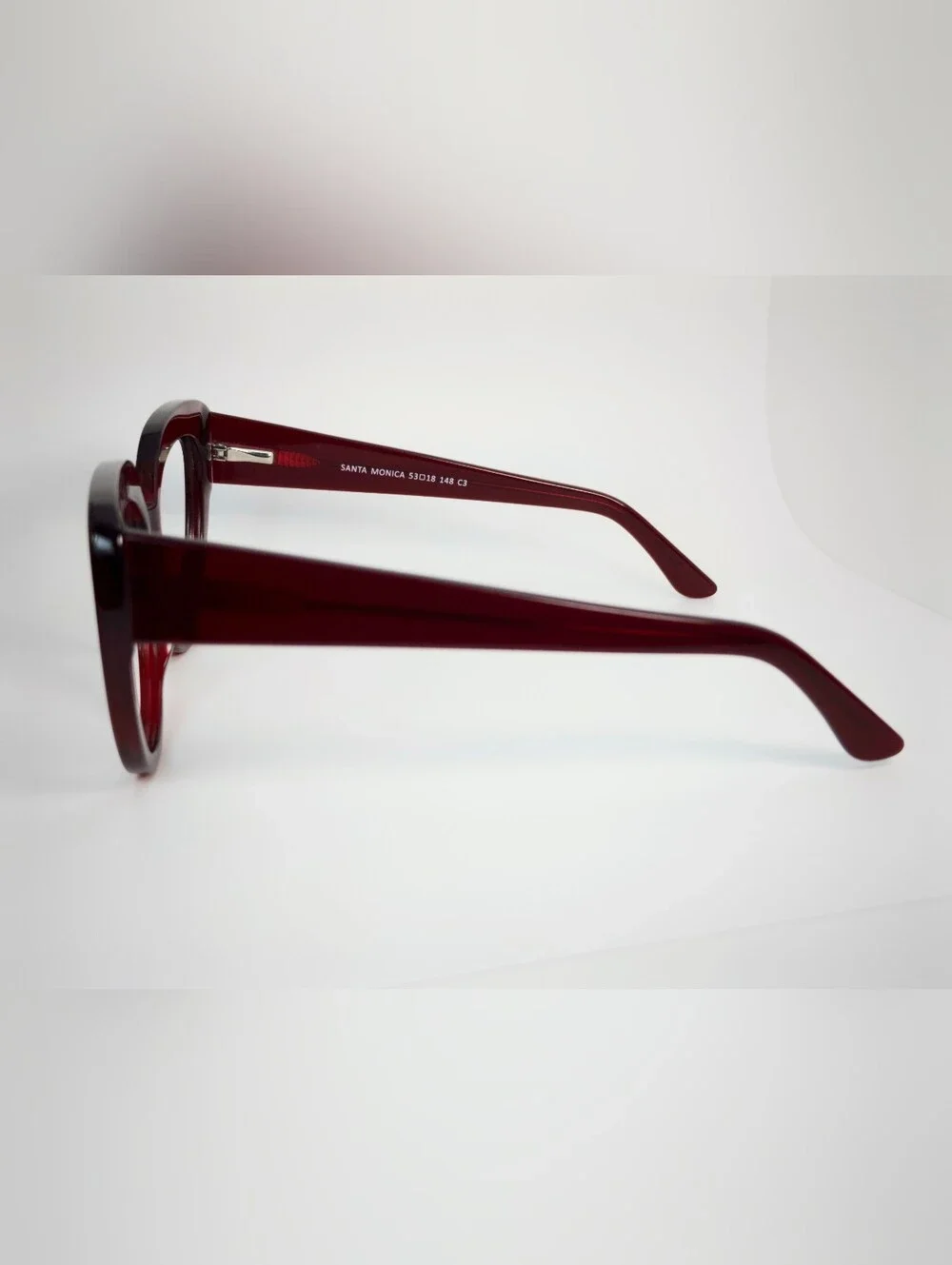 Santa Monica. Women's Oversized Cat Eye Glasses -Translucent Burgundy.
